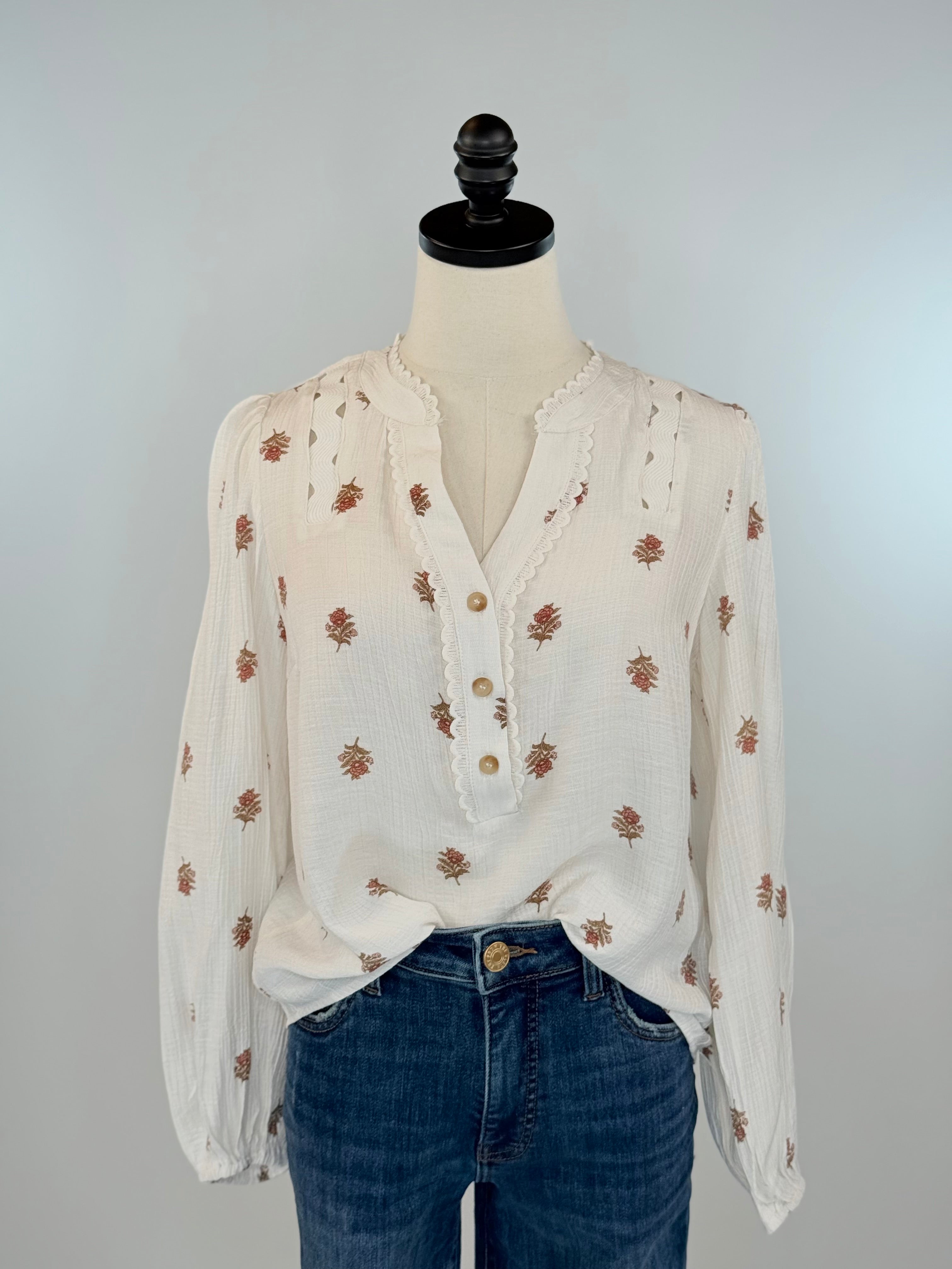 Layton Top in Cream-111 - Woven Top F/W (June- Nov)-Little Bird Boutique