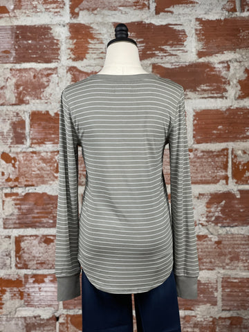 Thread & Supply Stacy Top in White and Olive Stripe