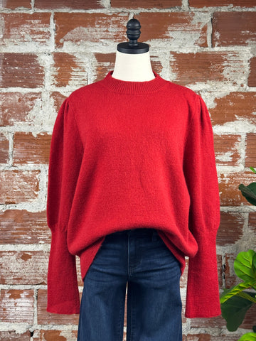Puff Shoulder Sweater in Red