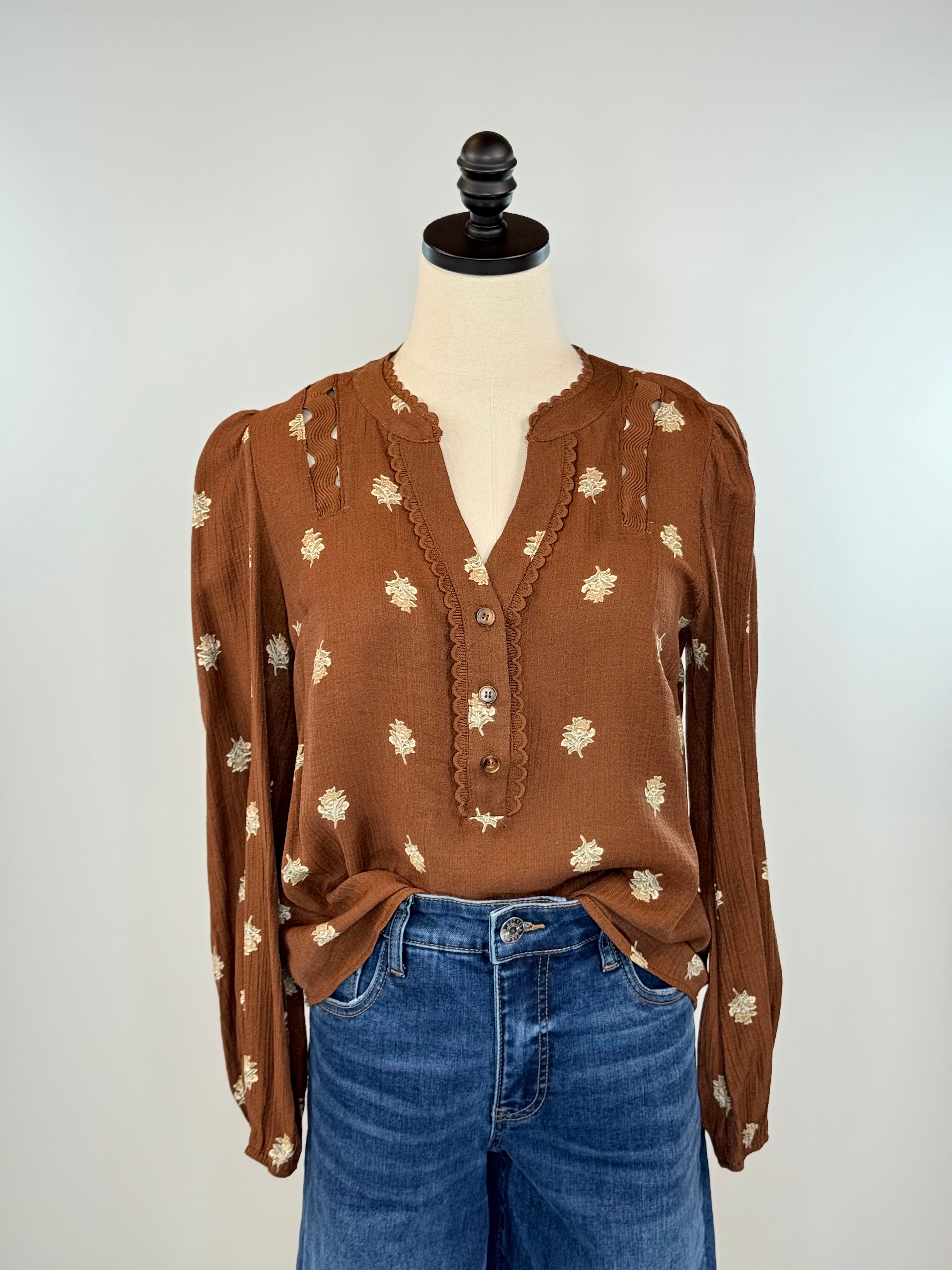 Layton Top in Chocolate-111 - Woven Top F/W (June- Nov)-Little Bird Boutique