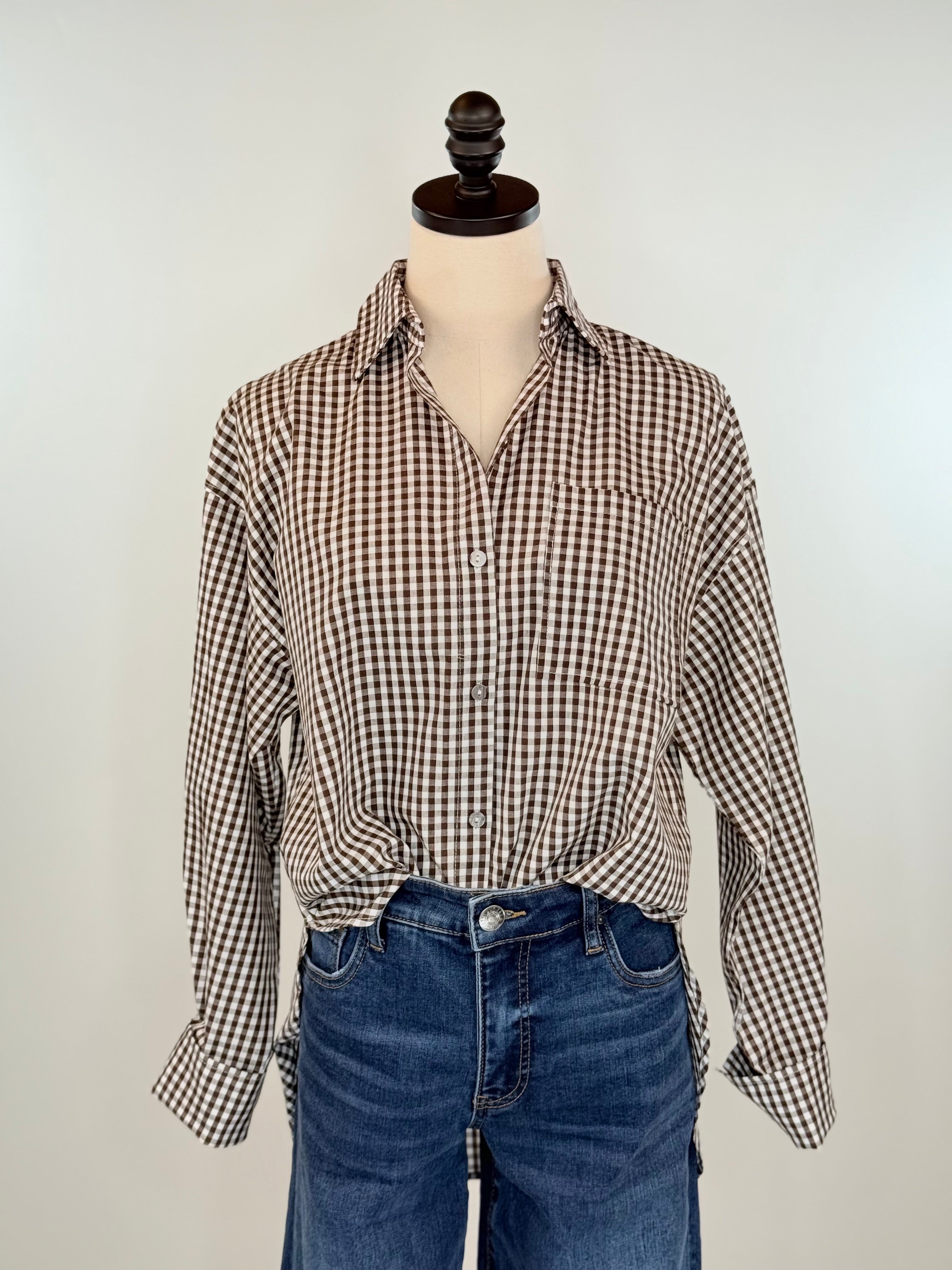 Piper Top in Chocolate andWhite Check-111 - Woven Top F/W (June- Nov)-Little Bird Boutique