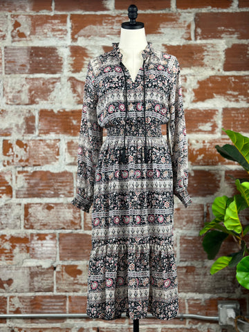 Dex Long Dress in Black & Red Floral