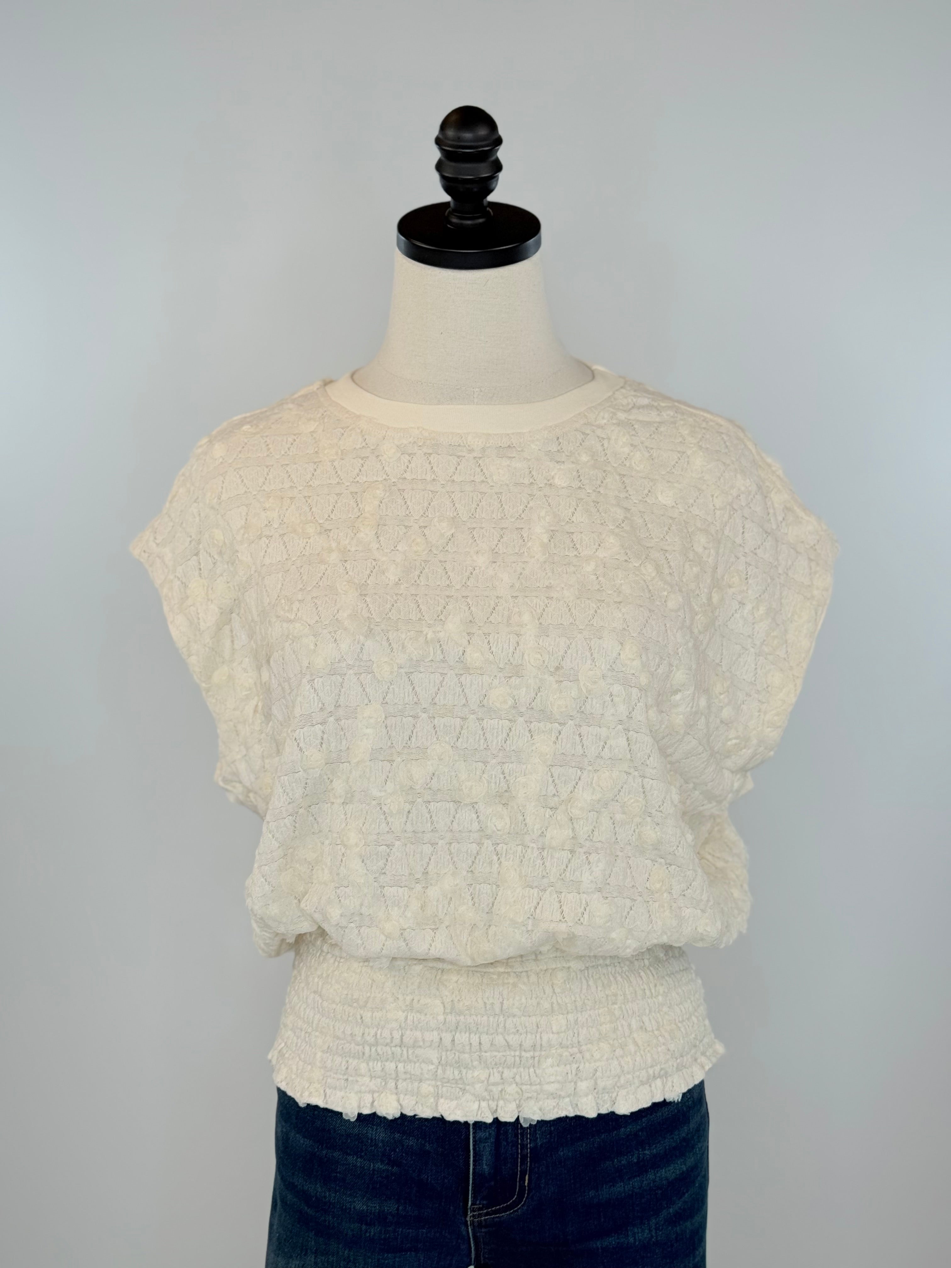 The Flower Top in Ivory-111 - Woven Top F/W (June- Nov)-Little Bird Boutique