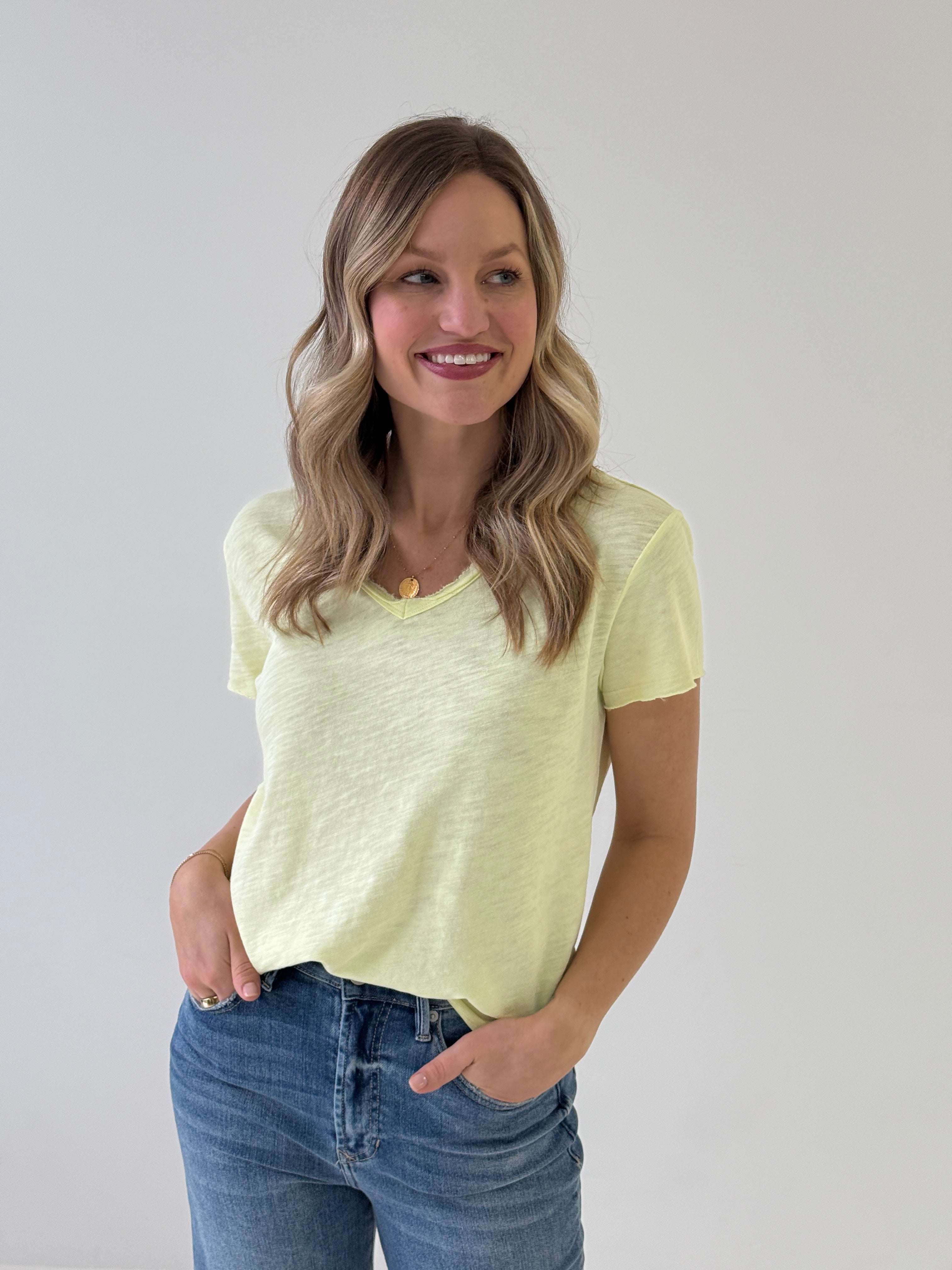 Dear John Vanya Tee in Pale Lime-122 - Jersey Tops S/S (Dec - May)-Little Bird Boutique