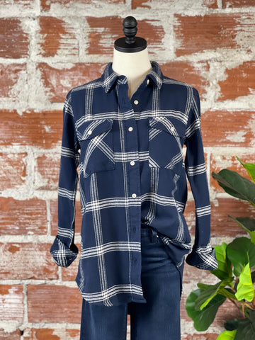 Gracelyn Flannel Shacket in Indigo Plaid