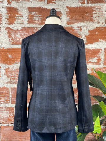 Liverpool Fitted Blazer in Black & Slate Tartan Plaid