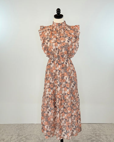 THML Lissette Dress in Taupe Floral-152 Dresses - Long-Little Bird Boutique