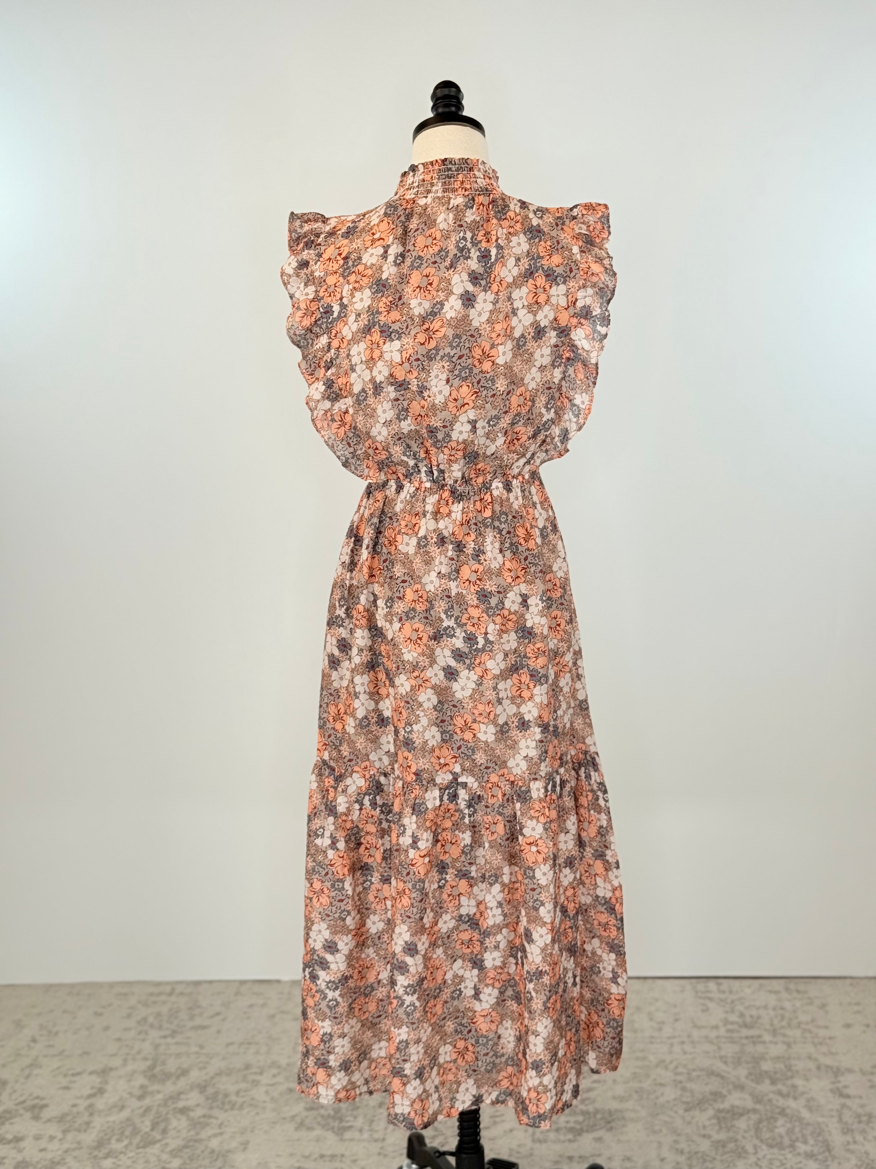 THML Lissette Dress in Taupe Floral-152 Dresses - Long-Little Bird Boutique