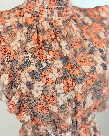 THML Lissette Dress in Taupe Floral-152 Dresses - Long-Little Bird Boutique