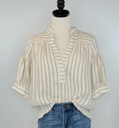 Millie Top in Taupe Stripe-111 - Woven Top F/W (June- Nov)-Little Bird Boutique