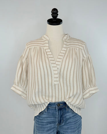 Millie Top in Taupe Stripe-111 - Woven Top F/W (June- Nov)-Little Bird Boutique