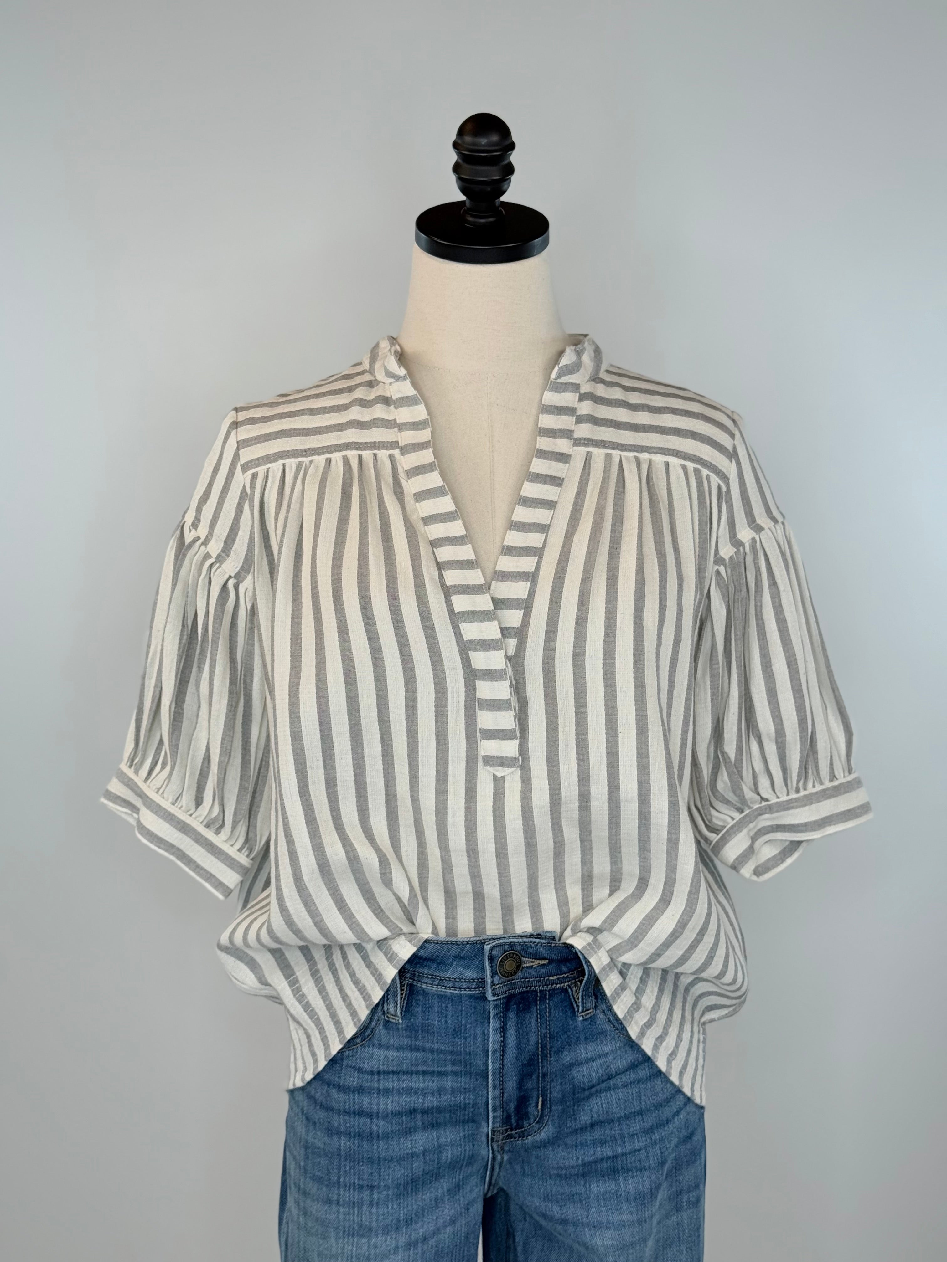 Millie Top in Charcoal Stripe
