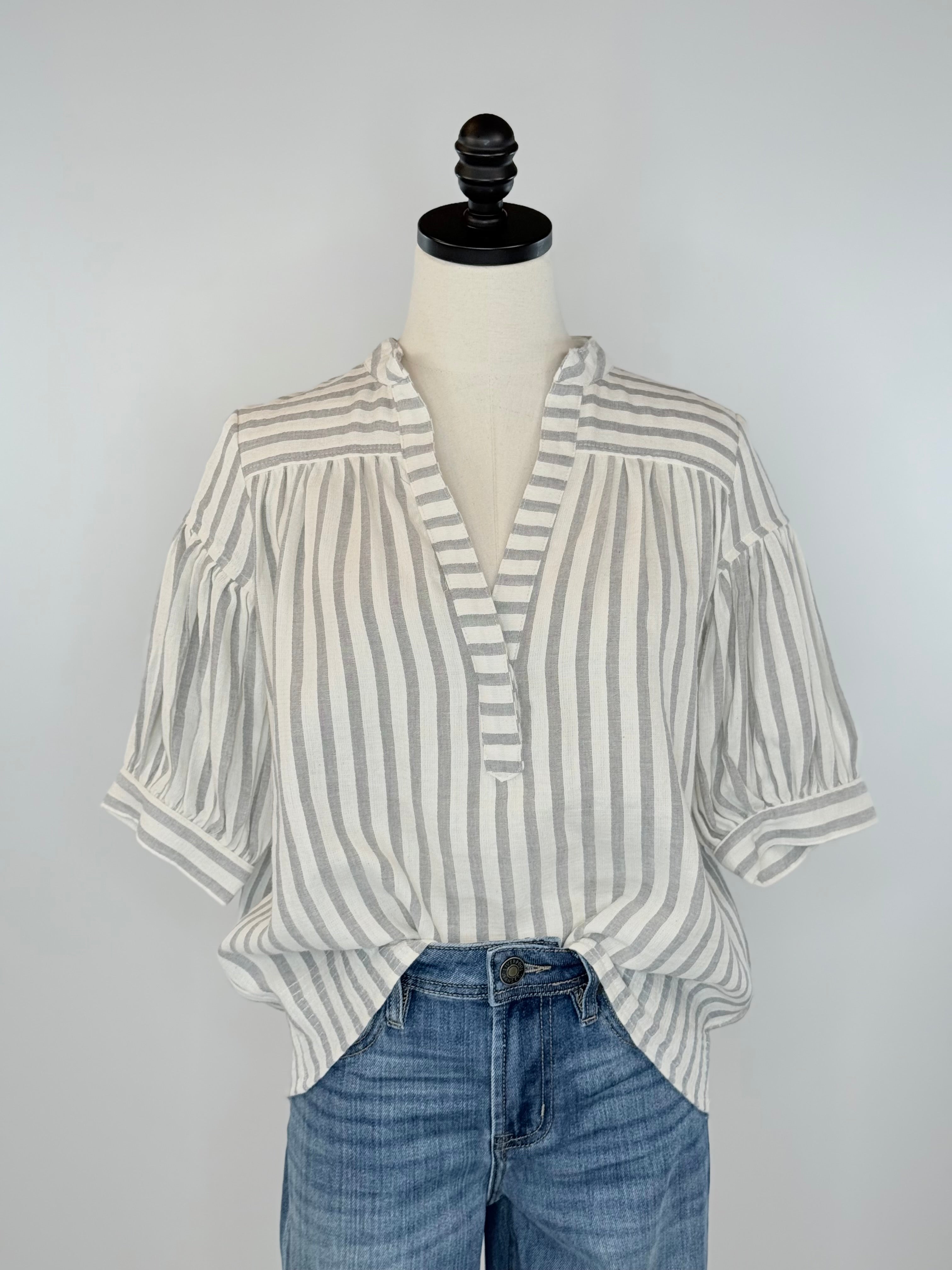 Millie Top in Charcoal Stripe-111 - Woven Top F/W (June- Nov)-Little Bird Boutique