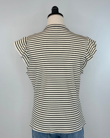 Anthem the Label Ruffle Sleeve Top in Black and Ivory Stripe-121 - Jersey Tops F/W (June - Nov)-Little Bird Boutique