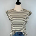 Anthem the Label Ruffle Sleeve Top in Black and Ivory Stripe-121 - Jersey Tops F/W (June - Nov)-Little Bird Boutique
