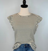 Anthem the Label Ruffle Sleeve Top in Black and Ivory Stripe-121 - Jersey Tops F/W (June - Nov)-Little Bird Boutique