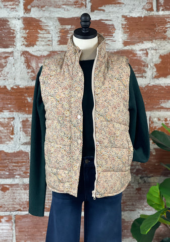 Floral Puffy Vest in Taupe
