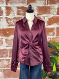 Sanctuary Easy On Me Satin Blouse in Sugar Plum-112 Woven Tops - Long Sleeve-Little Bird Boutique