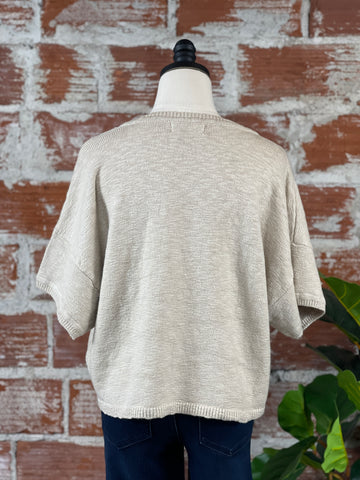 V-Neck Short Sleeve Sweater in Dove Grey