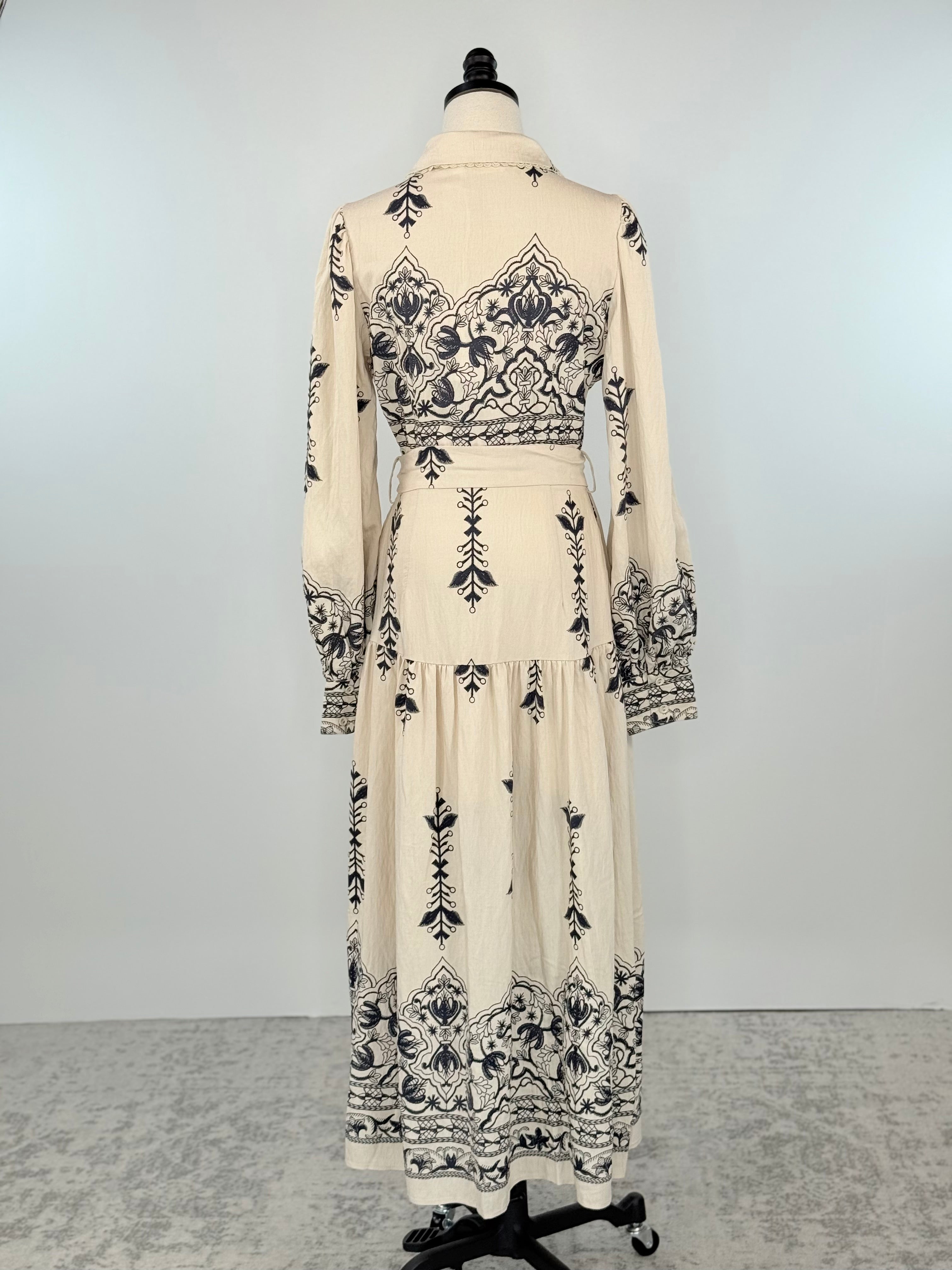 Weston Dress in Taupe and Navy