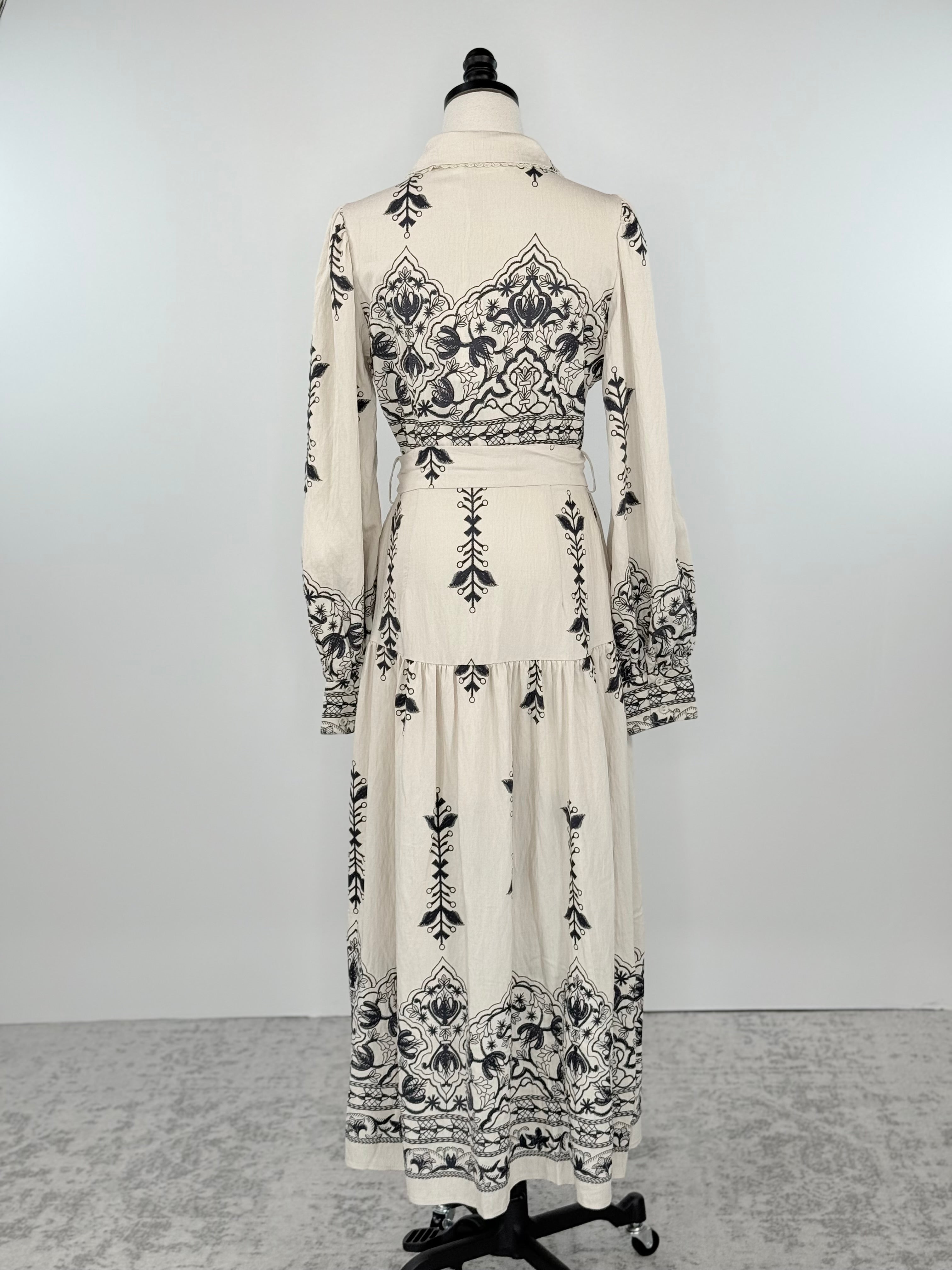 Weston Dress in Taupe and Navy-152 Dresses - Long-Little Bird Boutique