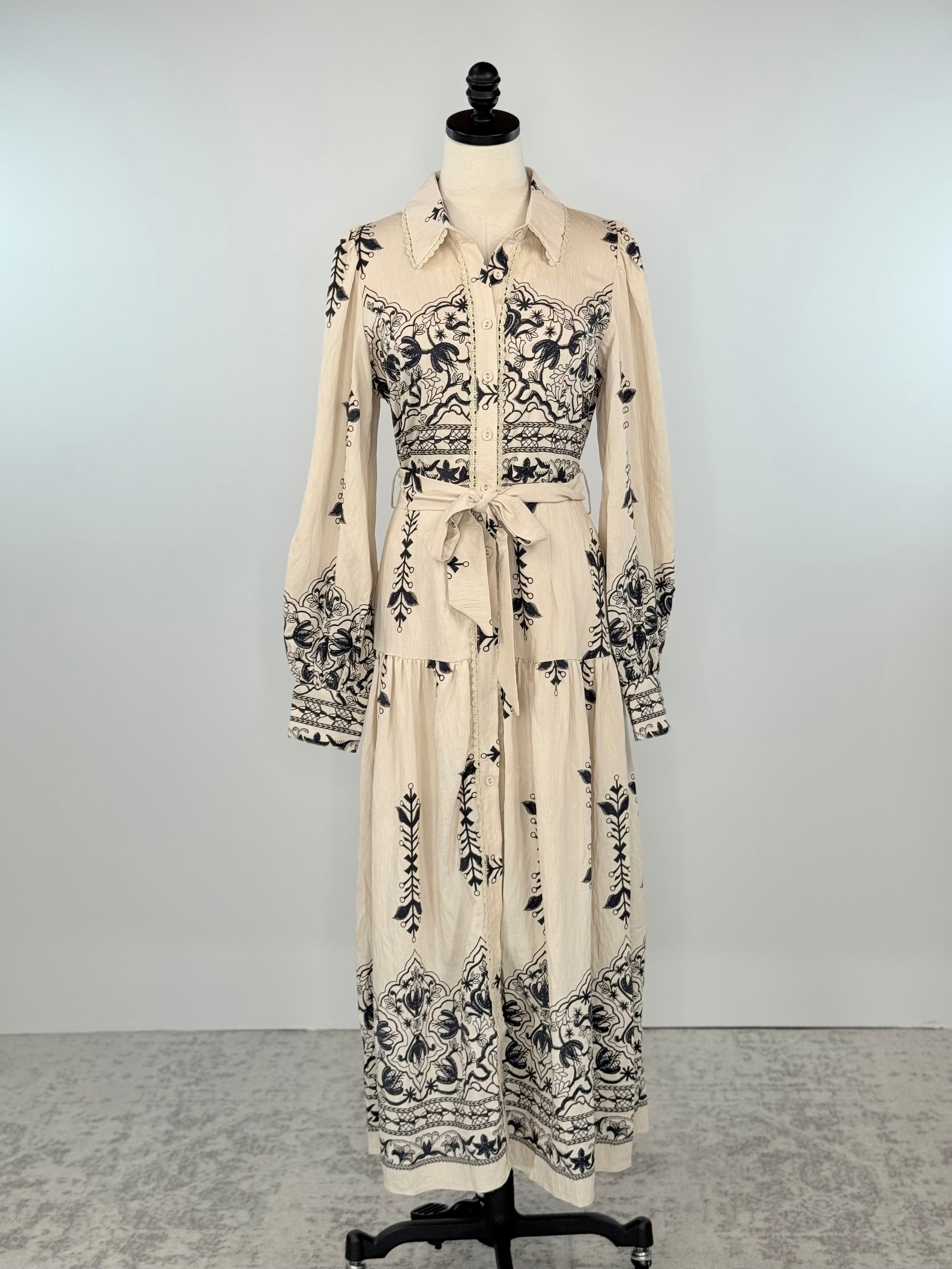 Weston Dress in Taupe and Navy