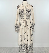 Weston Dress in Taupe and Navy-152 Dresses - Long-Little Bird Boutique