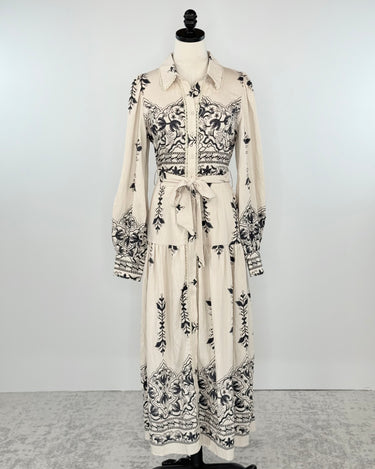 Weston Dress in Taupe and Navy-152 Dresses - Long-Little Bird Boutique