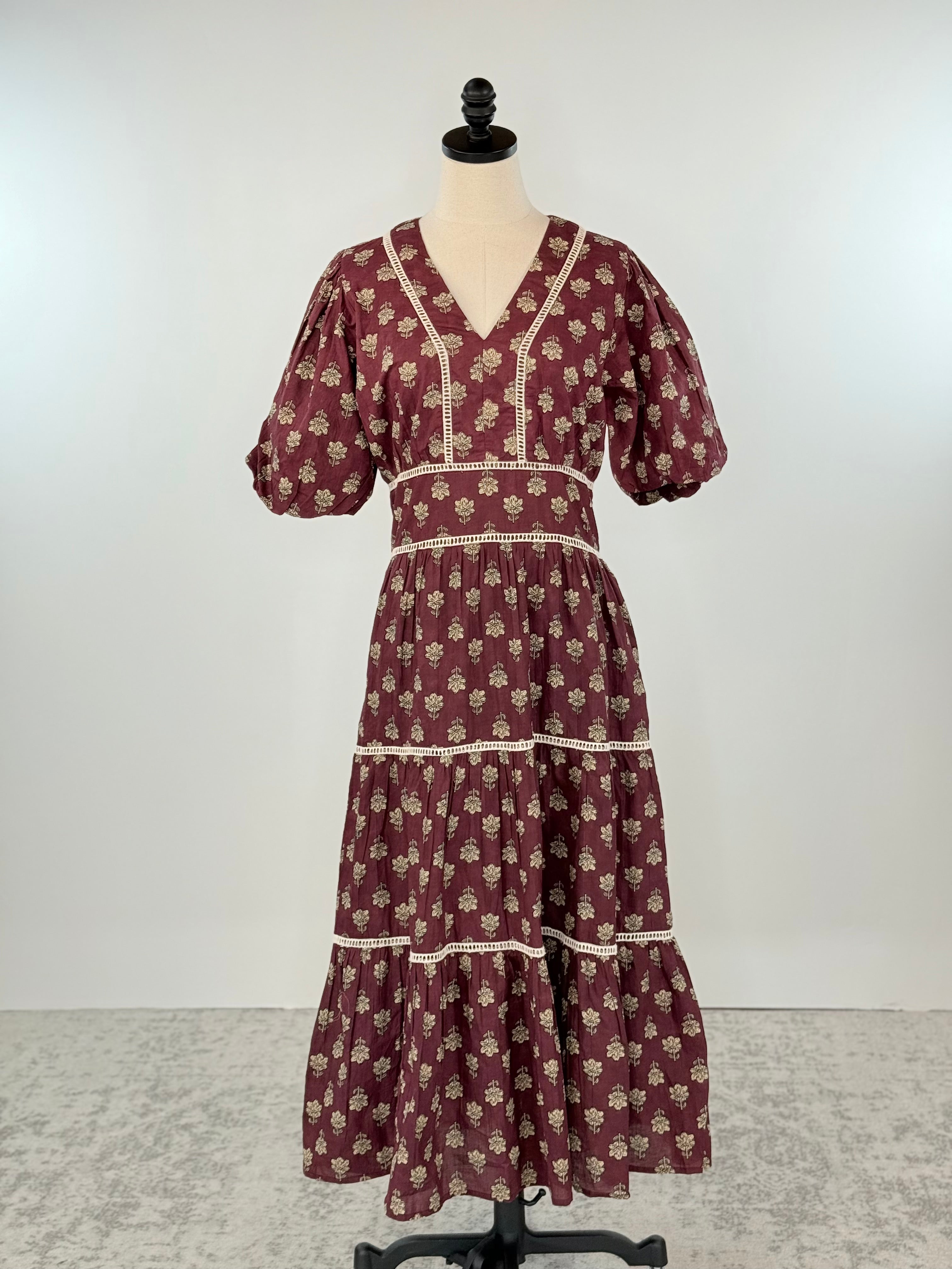 THML Debbie Dress in Wine Floral-152 Dresses - Long-Little Bird Boutique