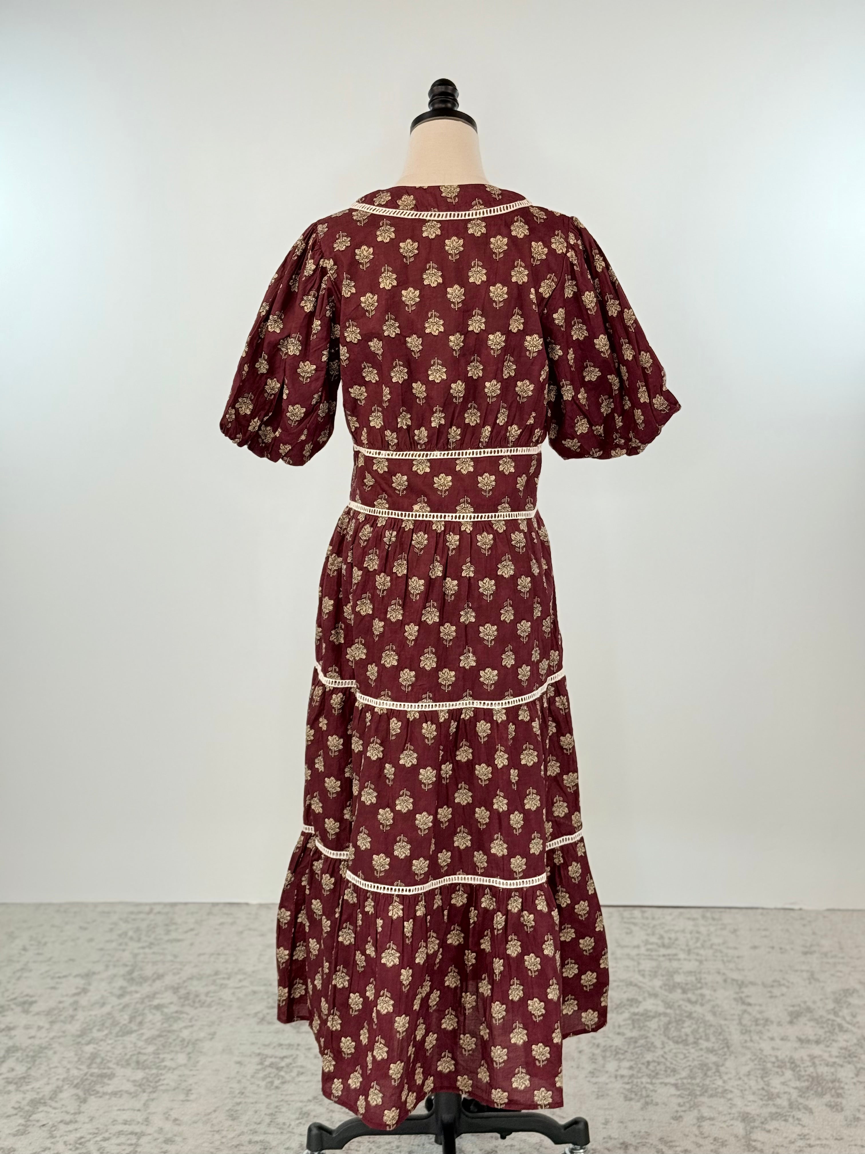 THML Debbie Dress in Wine Floral-152 Dresses - Long-Little Bird Boutique