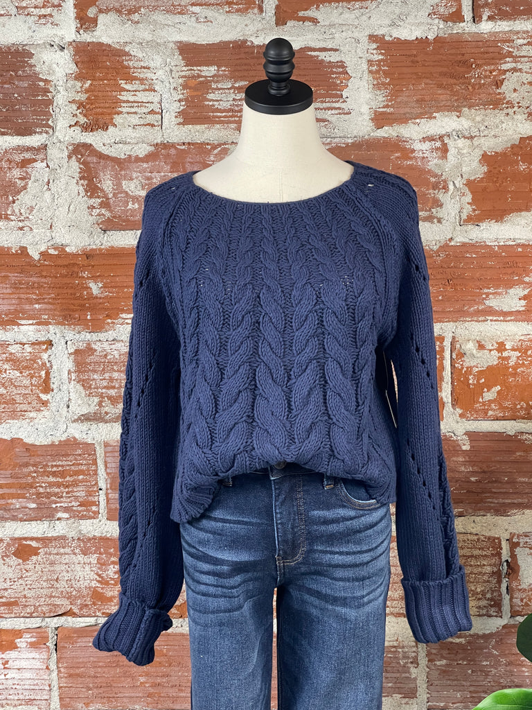 Free People Sandre Pullover Sweater in Navy