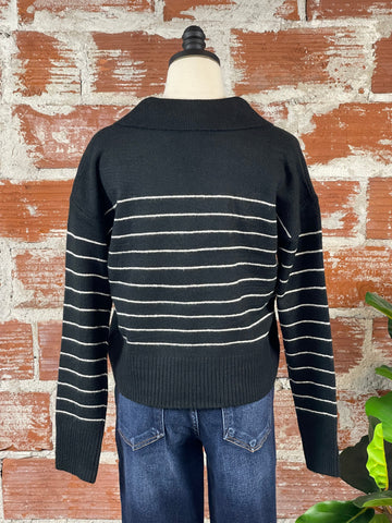 Weekend Los Angeles Amelia Sweater in Black and Ivory Stripe