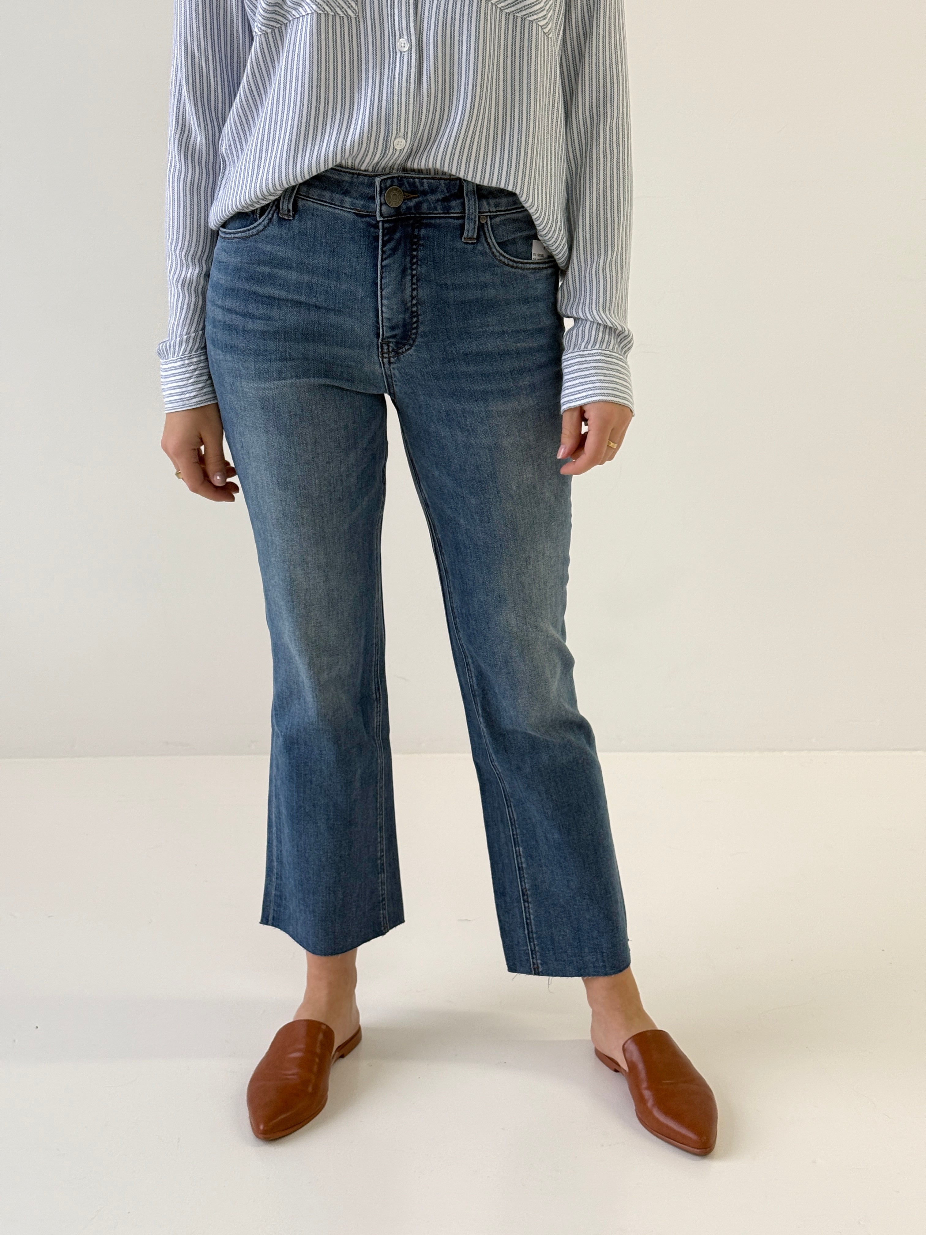 KUT from the Kloth Kelsey High Rise Fab Ab Ankle Flare in Base Wash-210 Denim-Little Bird Boutique