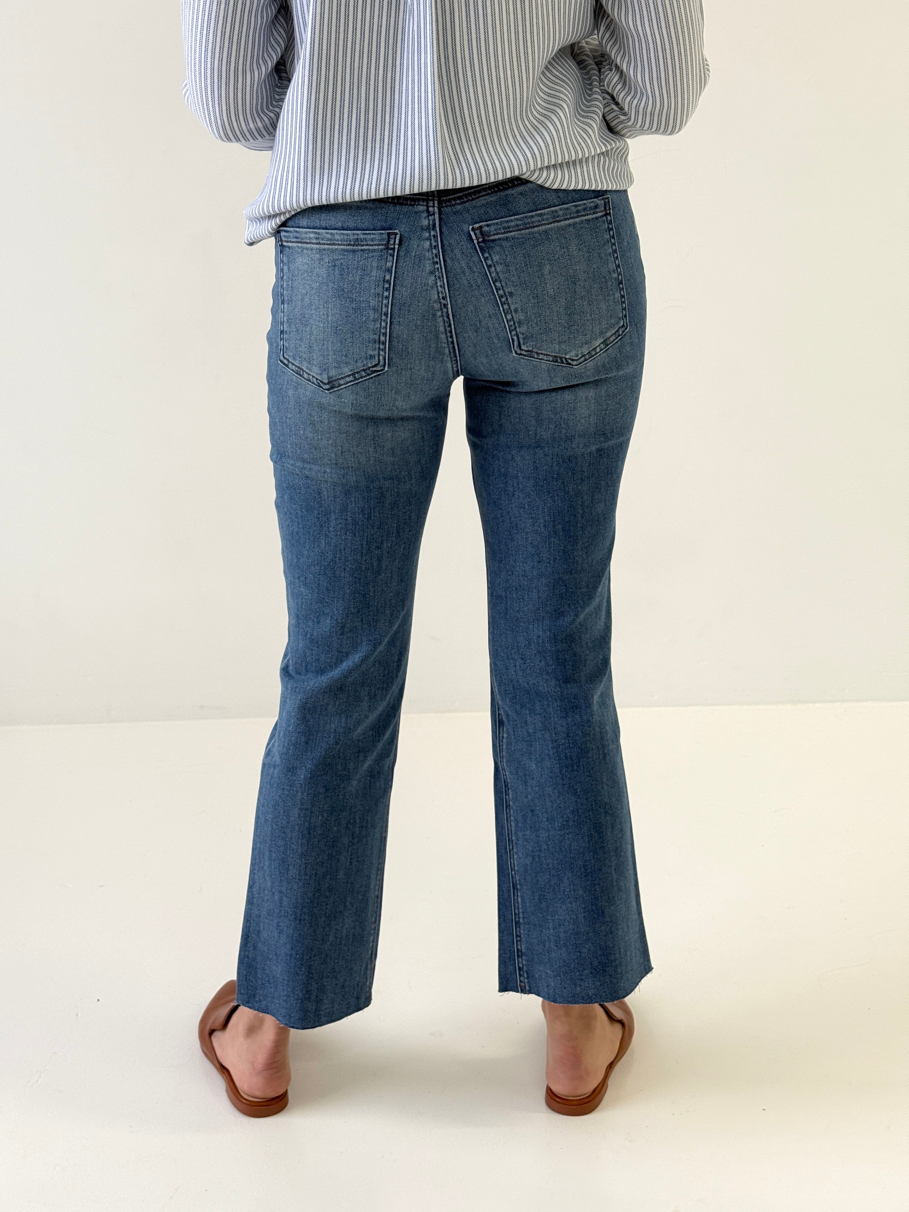 KUT from the Kloth Kelsey High Rise Fab Ab Ankle Flare in Base Wash-210 Denim-Little Bird Boutique