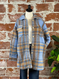 Jak & Rae Royce Shacket in Blue & Brown Plaid-144 Shackets-Little Bird Boutique