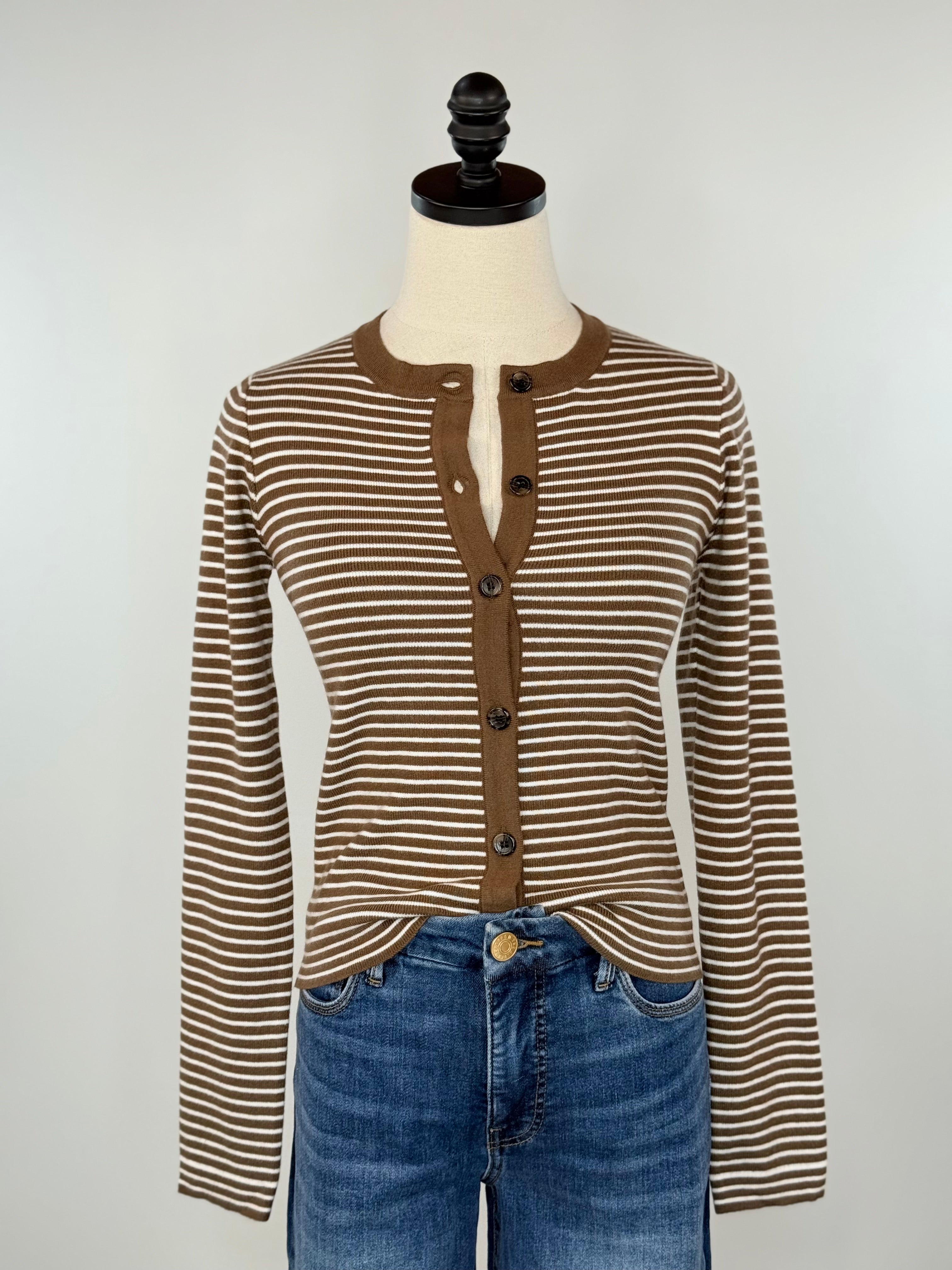 Parker Sweater in Brown and White Stripe-131 - Sweaters F/W (June - Nov)-Little Bird Boutique