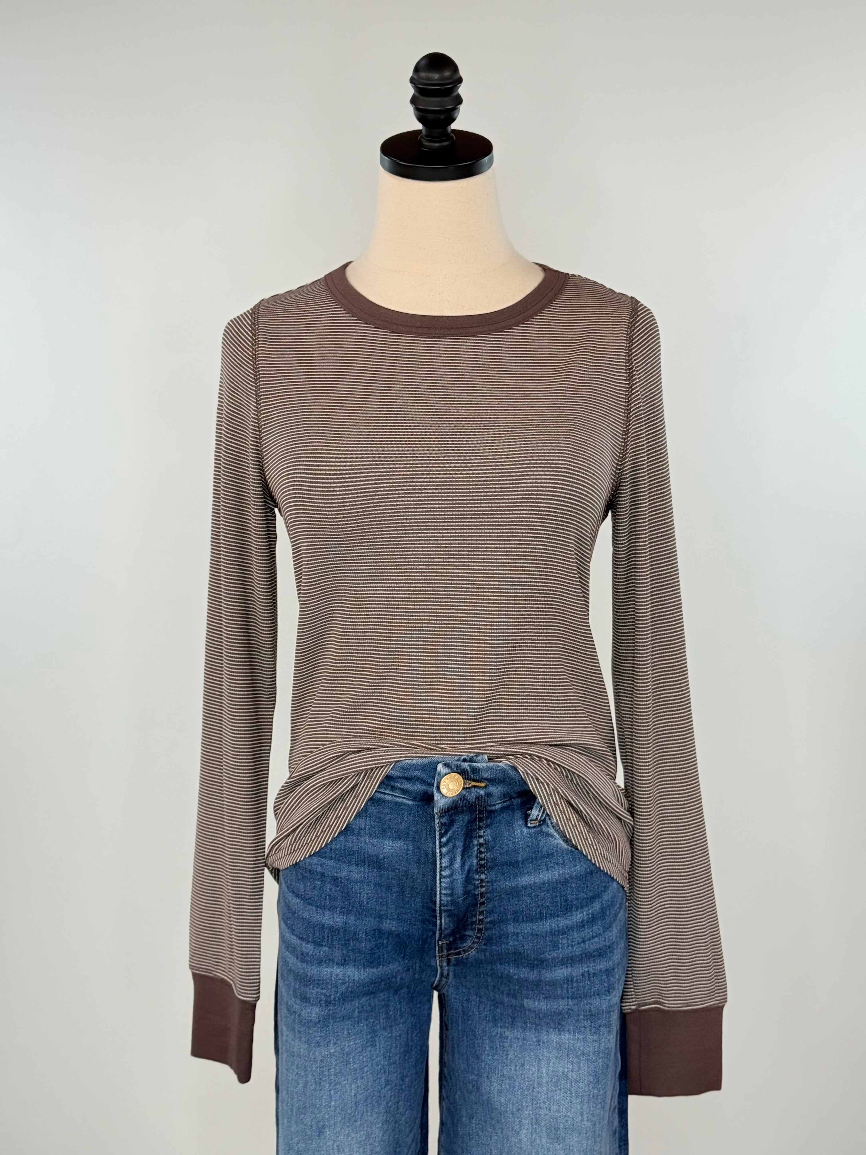 Thread and Supply Stacy Top in Coffee Stripe-121 - Jersey Tops F/W (June - Nov)-Little Bird Boutique