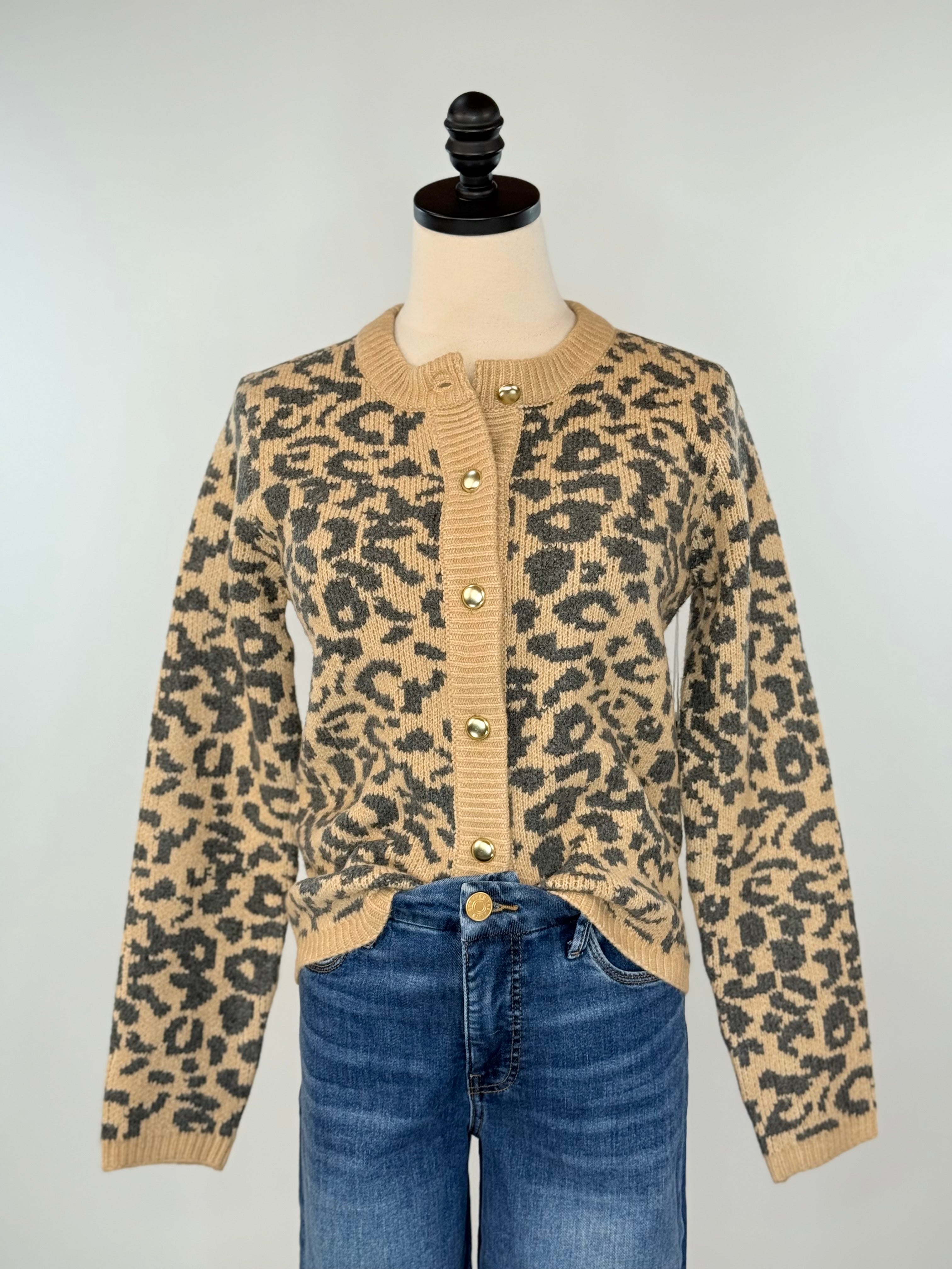 Dex Button Up Leopard Sweater-131 - Sweaters F/W (June - Nov)-Little Bird Boutique