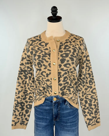 Dex Button Up Leopard Sweater-131 - Sweaters F/W (June - Nov)-Little Bird Boutique