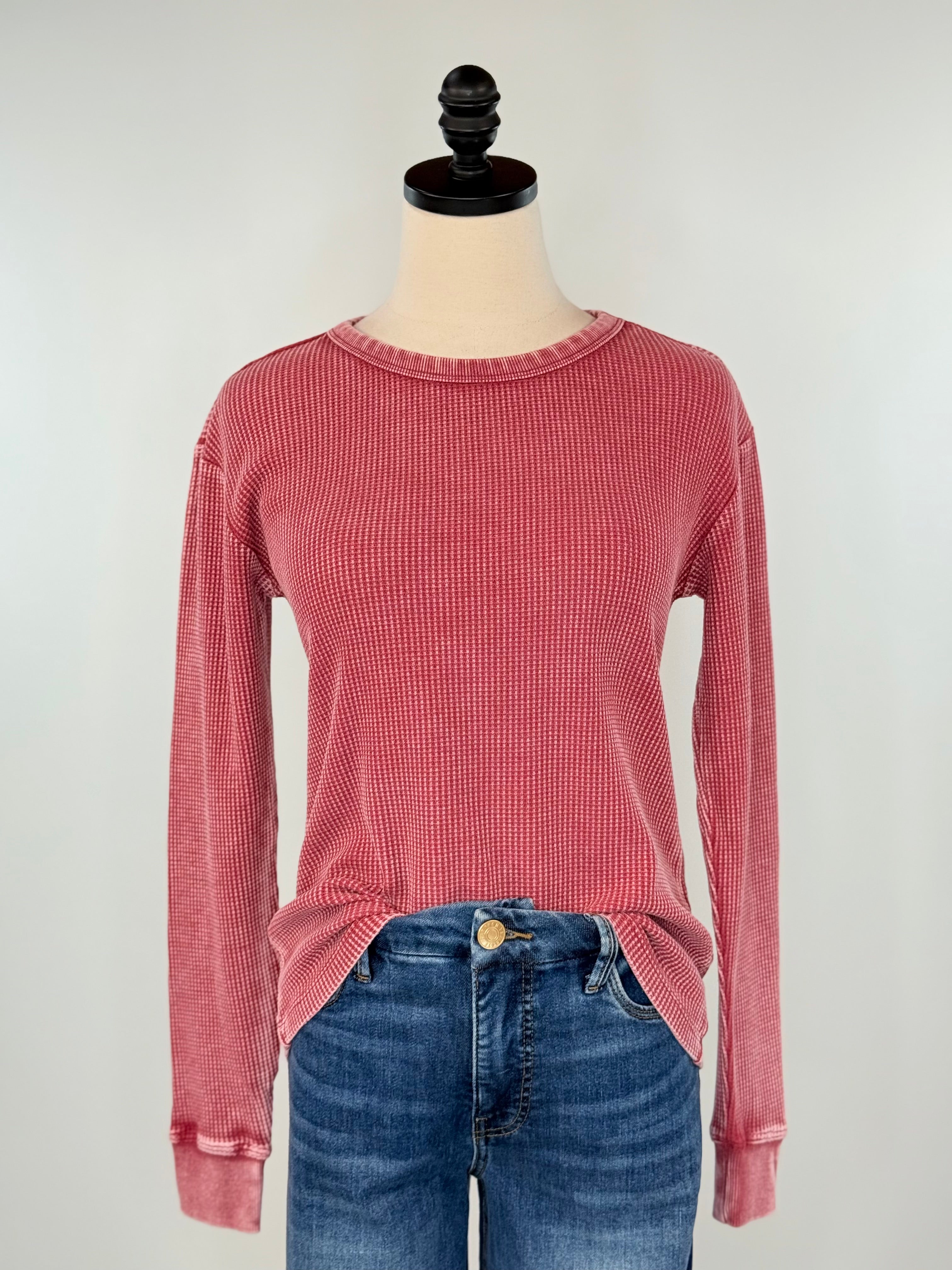 Flag and Anthem Fayston Waffle Crew in Berry-121 - Jersey Tops F/W (June - Nov)-Little Bird Boutique