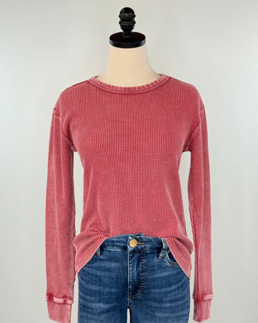 Flag and Anthem Fayston Waffle Crew in Berry-121 - Jersey Tops F/W (June - Nov)-Little Bird Boutique