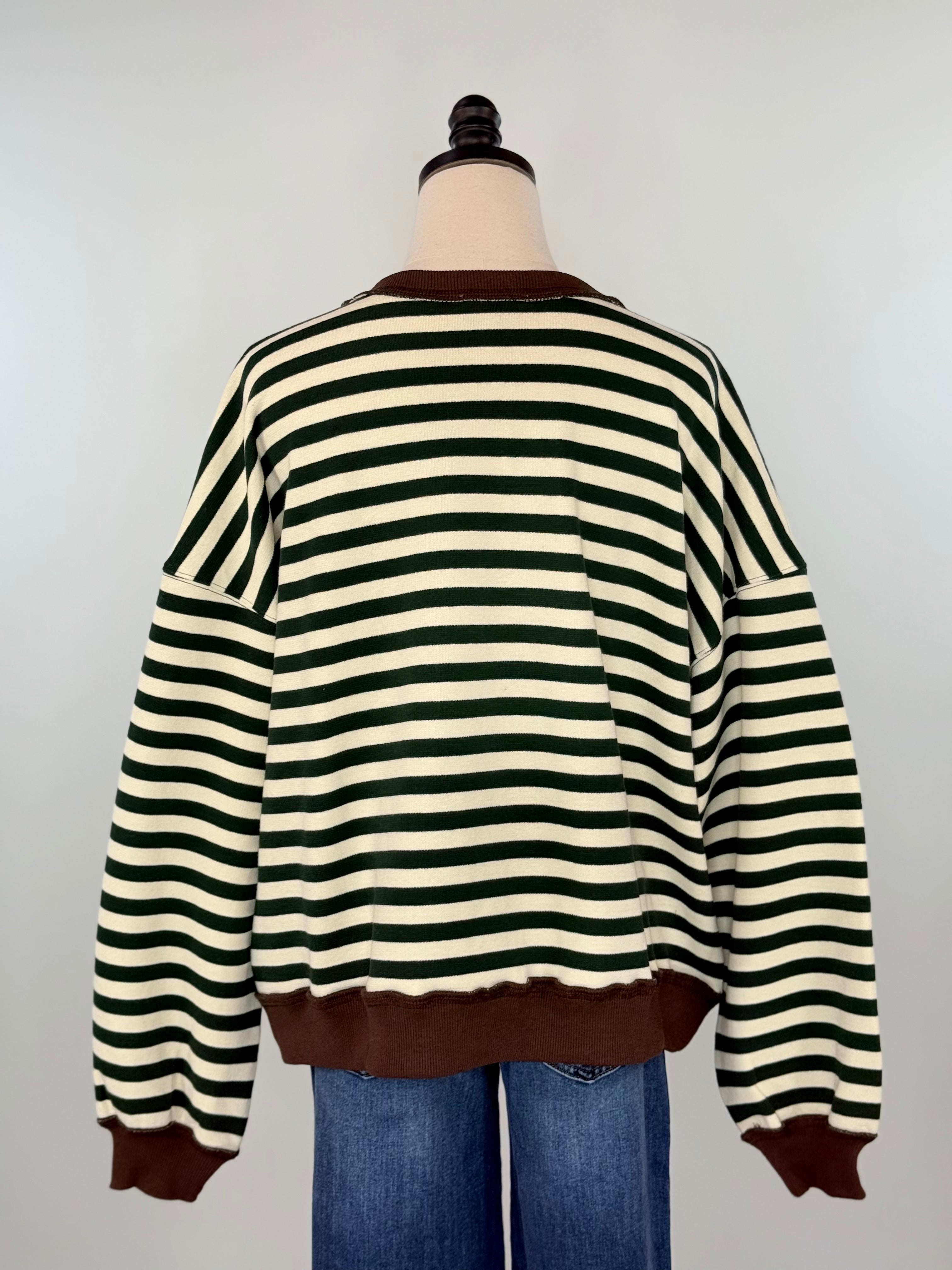 Marlow Sweatshirt in Dark Green and White Stripe-142 Sweatshirts & Hoodies-Little Bird Boutique