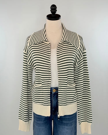 Tenley Sweater in Green and Cream Stripe-131 - Sweaters F/W (June - Nov)-Little Bird Boutique