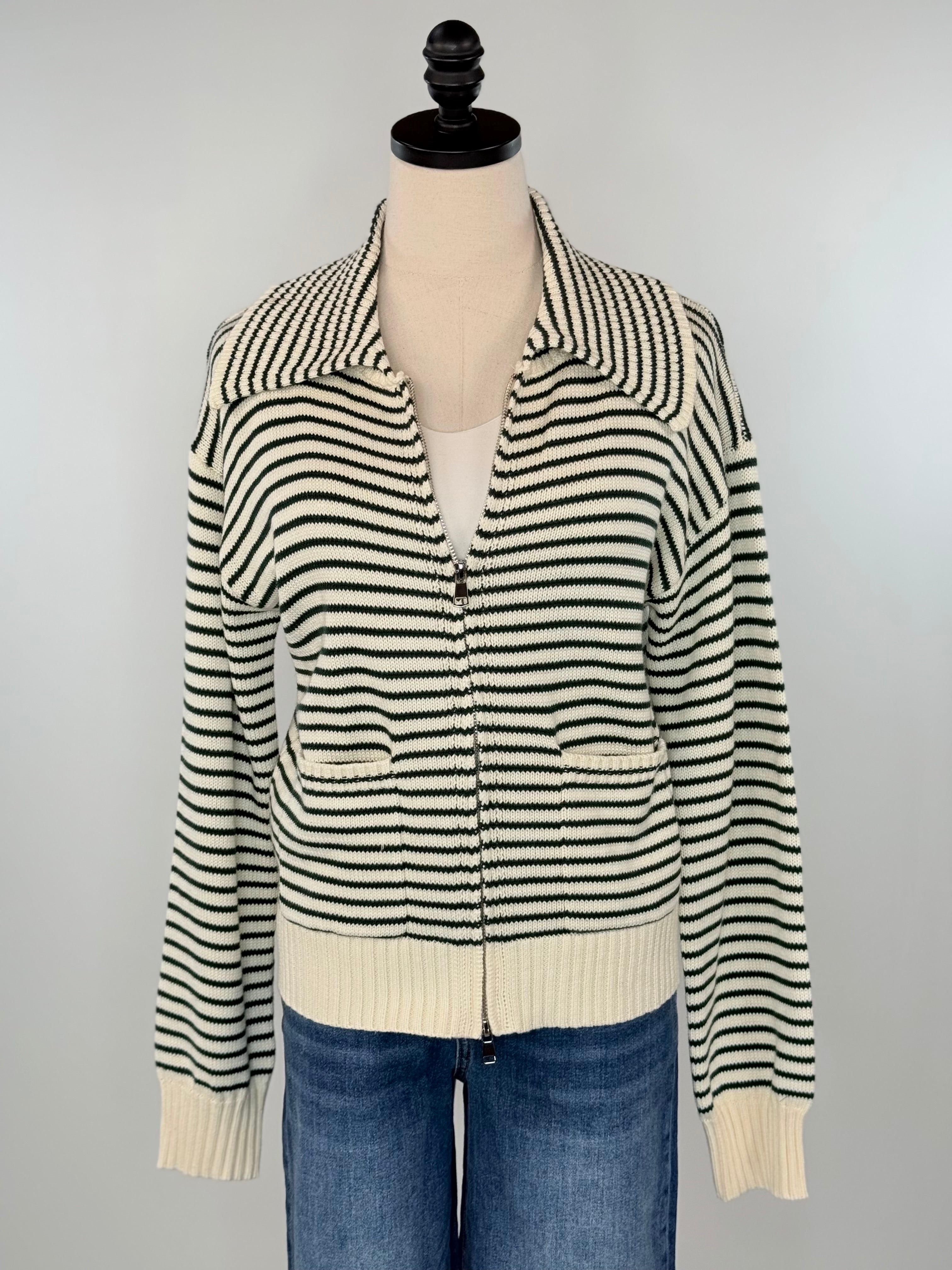 Tenley Sweater in Green and Cream Stripe-131 - Sweaters F/W (June - Nov)-Little Bird Boutique
