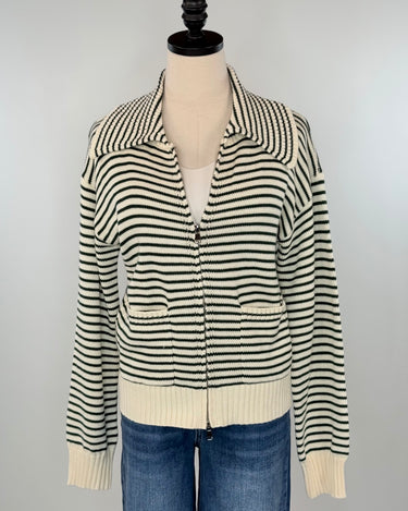 Tenley Sweater in Green and Cream Stripe-131 - Sweaters F/W (June - Nov)-Little Bird Boutique