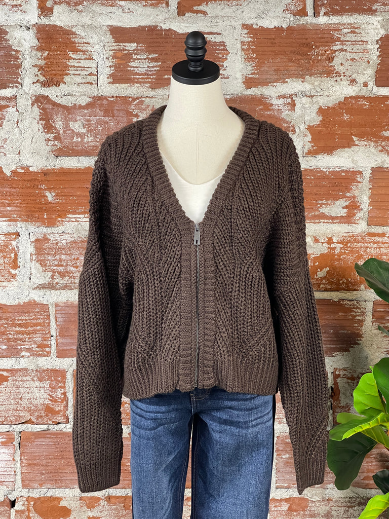 RD Joni Zipper Cardigan in Dark Brown