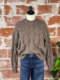 Nadine Crew Neck Cable Knit Sweater in Truffle-130 Sweaters-Little Bird Boutique