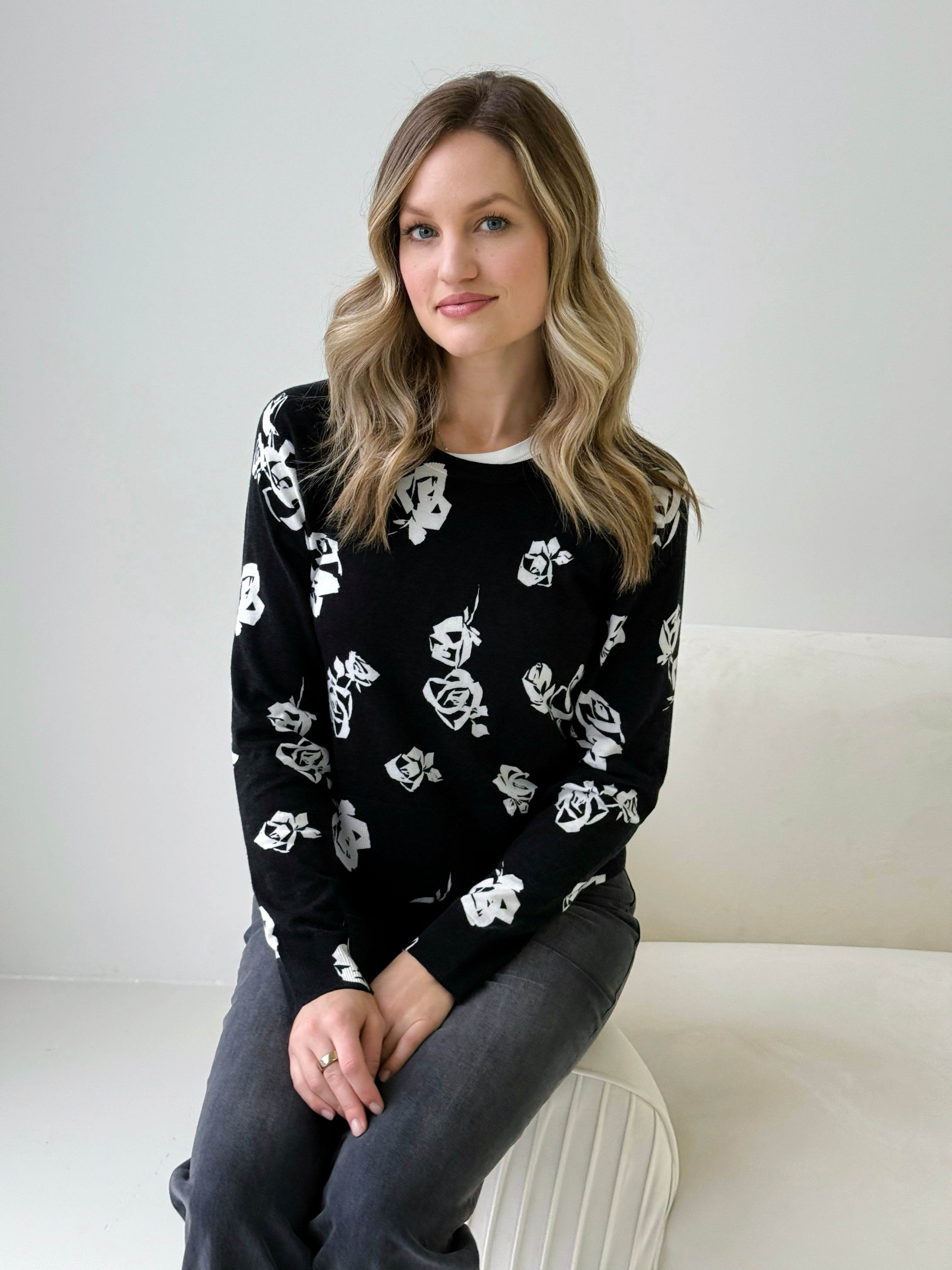 Sanctuary All Day Long Sweater in Black Rose Pop-132 - Sweaters S/S (Dec - May)-Little Bird Boutique