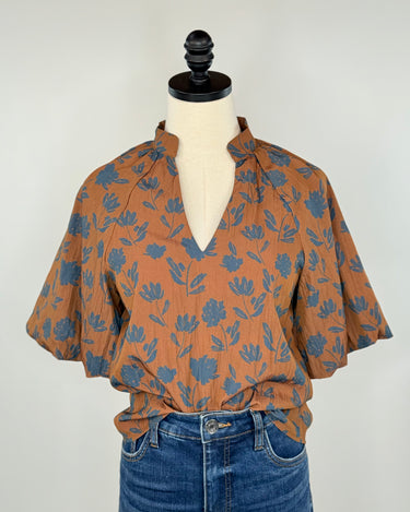 THML Puff Sleeve Top in Brown Floral-111 - Woven Top F/W (June- Nov)-Little Bird Boutique
