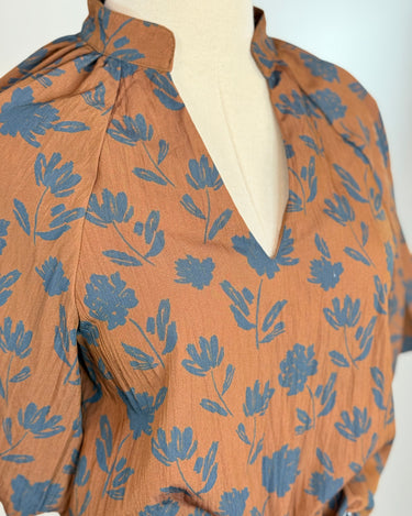THML Puff Sleeve Top in Brown Floral-111 - Woven Top F/W (June- Nov)-Little Bird Boutique